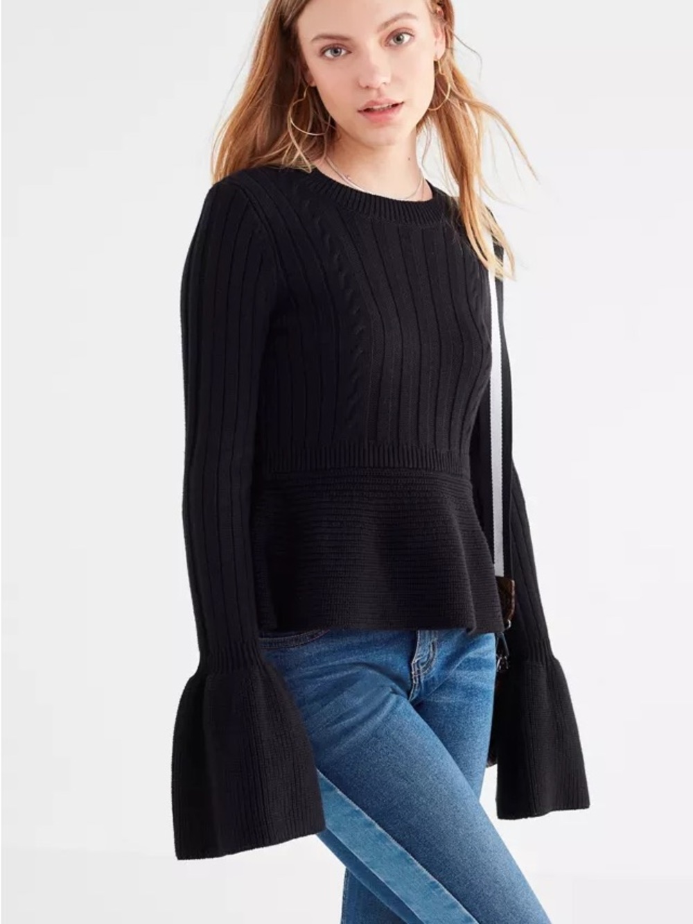 Urban Outfitters Black Womens Peplum Bell Sleeve Sweater Small New